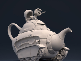 C4D茶壶坦克卡通模型 Rolling Teapot
