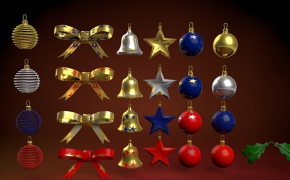 圣诞节素材包C4D模型合集（五角星、彩蛋、铃铛、蝴蝶结）