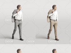 搭衣服走路的中年男子3D扫描模型 Elegant man with jacket flipped over shoulder