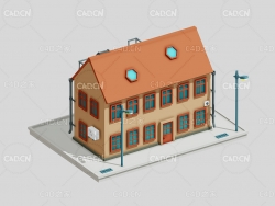 两层宿舍楼卡通房子C4D模型House
