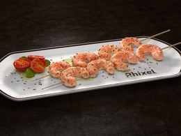 C4D烤虾串 寿司虾盘西红柿C4D模型 C4D 3D Model Sushi Shrimp Plate with Tomatoes