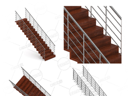 实木直梯两侧不锈钢扶手楼梯复式公寓别墅直式楼梯C4D模型Stairs 3d model-22