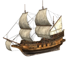英国金鹿号盖伦型三桅帆船C4D模型 Golden Hind