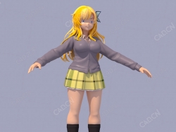 穿学生装的日系风动漫卡通女孩C4D模型