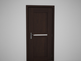 中间横线玻璃木门深棕色原木门C4D模型下载 Door model