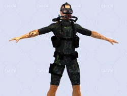 年轻男性潜水员向前游走姿势动画深海潜水蛙人C4D模型DiverWatcher