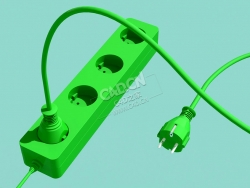 绿色电力插线板电源线C4D模型 Green-Power-Strip