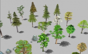 网络游戏素材：树木石头C4D模型