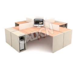 四人电脑桌办公家具C4D模型