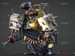 挂满垃圾的科幻骷髅战士C4D模型 Skeleton Warrior