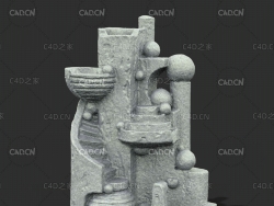 石雕喷泉C4D模型 Stone fountain