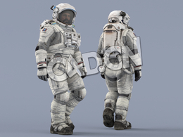 走路的白色太空服大胡子男性宇宙飞行员Walk