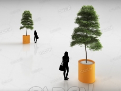 塑料盆盆栽景观树C4D模型