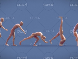 裸体男子五个倒立姿势分解动作C4D模型