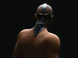 C4D实用工程第268季：头戴科幻装备的男性裸体机器人C4D工程文件 c4d project