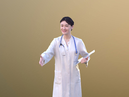 三维扫描写实人物穿白大褂伸手握手的女医生