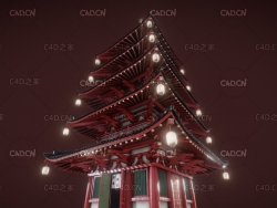 C4D日式寺庙古建筑模型