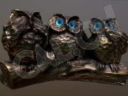 三头猫头鹰铜雕塑C4D模型