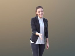 三维扫描写实人物伸右手握手的国外女职员