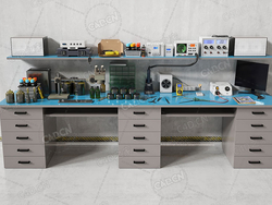 C4D电子维修试验室器材探测仪器电脑显示器显微镜试验工具镊子剪子三维模型下载