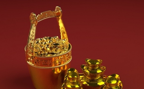 招财进宝C4D模型（金桶、金元宝）Felicitous wish of making money 3D model
