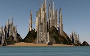 海上科幻城C4D场景模型 Sci-fi Tropical City 3d model