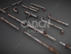 C4D破旧生锈的模块化水管工业管道模型old-rusted-modular-pipes