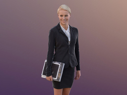 三维扫描写实人物穿西装短裙手拿文件的国外女职员