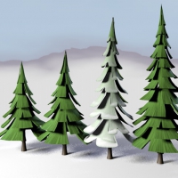 卡通松树C4D模型 Stylized cartoon pine trees with optional snow shader