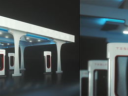 电动汽车充电桩 特斯拉充电站C4D模型 Tesla booster station