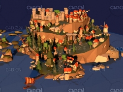C4D独立王国城镇城堡模型