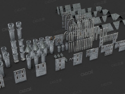 280多个城堡组件模型房顶屋顶城墙Render Crate Castle Components