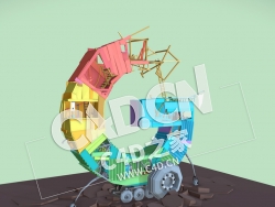 C4D创意木板文字G字母房子建筑模型 The Big G Building