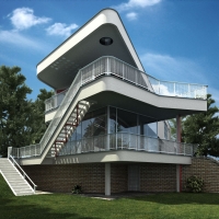 室外建筑模型：造型独特的公寓C4D模型