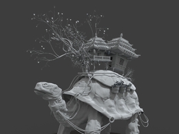 驮房子古树的老龟模型