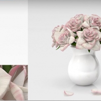 室内装饰花卉：花瓶月季插花C4D模型 Rose flower vase 3D model