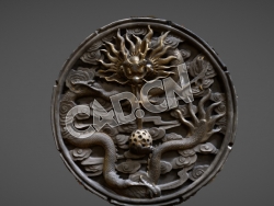 C4D龙吐珠圆形照壁浮雕3D扫描模型 Dragon Circle