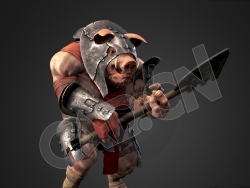 身穿铁甲的野猪人猪人C4D模型(含绑定动画)