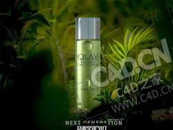 C4D OCTANE植物丛中的OLAY玉兰油化妆品产品渲染模型