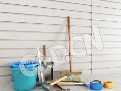 C4D塑料桶铁锹扫把毛刷锤子工具模型