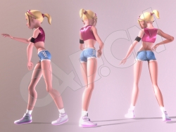 跳舞健身的女孩卡通人物C4D模型(包含骨骼绑定动画)