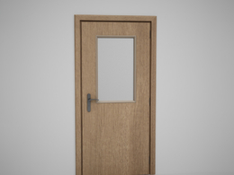 医院黄色木门带小玻璃门C4D模型下载 Door model