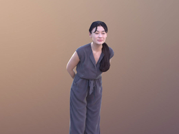 三维扫描写实人物弯腰瞇眼看的女人