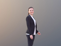 三维扫描写实人物走路回头打招呼的国外女职工