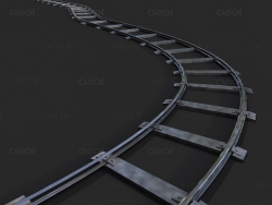 弯曲的火车铁轨C4D模型railway rails