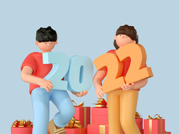 抱数字发礼品的男孩女孩跨年新年人物C4D OCTANE模型下载