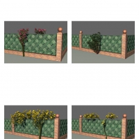 公园围墙 别墅围墙花卉C4D模型 Wall flower 3D model