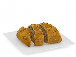 切开的面包 Sliced dark bun on white plate