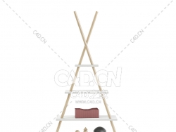 带装饰的T恤形架子C4D模型下载 Teepee Shape Shelf with Decorations