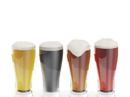 四杯带泡沫的啤酒C4D模型